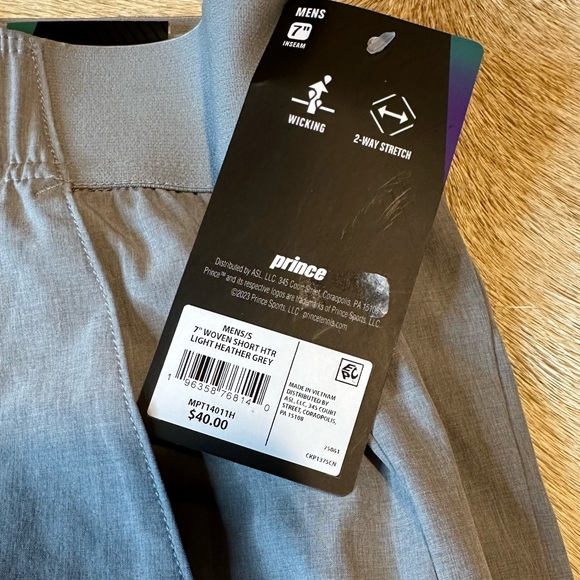 Prince Men's Shorts ~ Light Heather Grey - Picture 5 of 5